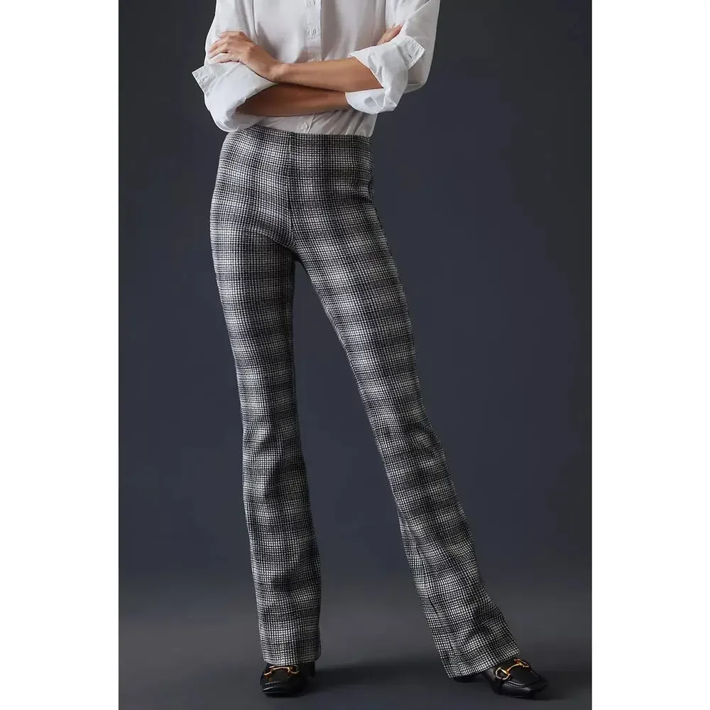 Anthropologie‎ Maeve Plaid Pull on Pants Trousers | Black White Gray | SZ M